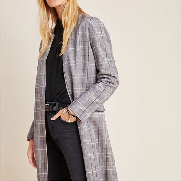 Blank NYC Anthropologie Jacket Women Size 2X Renegade Gray Brown Plaid Longline - Picture 5 of 16